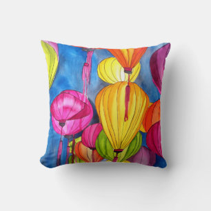 Chinese Lanterns modern watercolour art Cushion