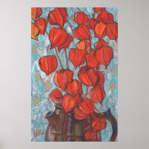 Chinese Lanterns, Physalis Autumn Floral Painting Poster