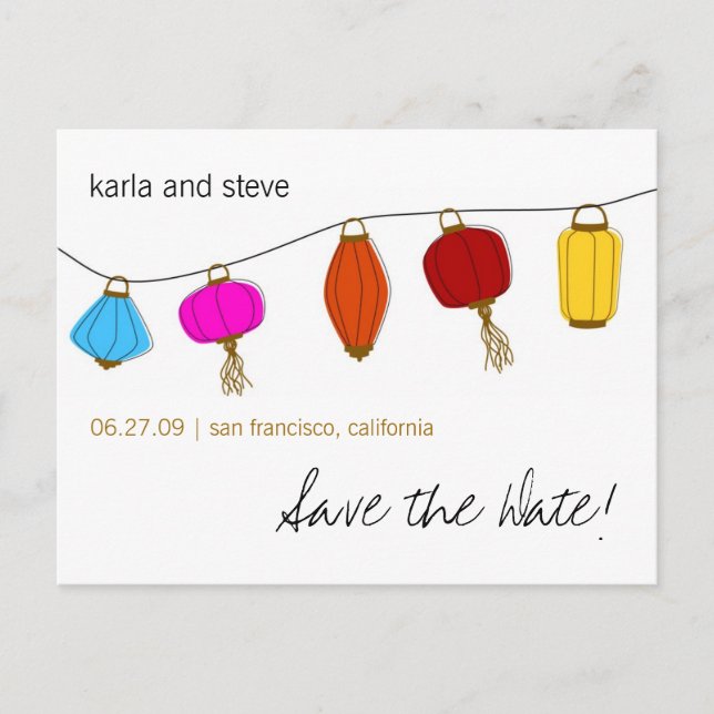 Chinese Lanterns Save the Date Announcement Postcard (Front)