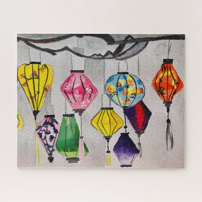 Chinese lanterns watercolor art jigsaw puzzle (Horizontal)