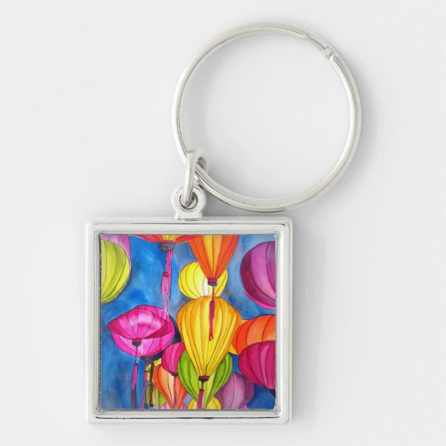 Chinese Lanterns watercolour fine art Key Ring (Front)