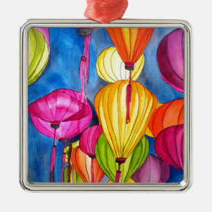 Chinese Lanterns watercolour fine art Metal Tree Decoration