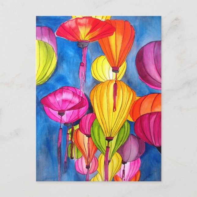 Chinese Lanterns watercolour fine art Postcard (Front)