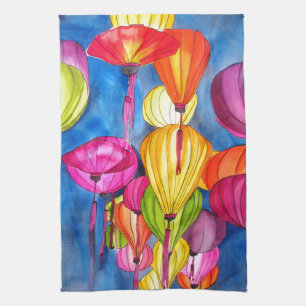 Chinese Lanterns watercolour fine art Tea Towel