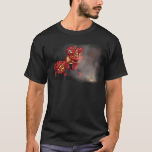 Chinese Lion Dancers Firecracker Illustration T-Shirt