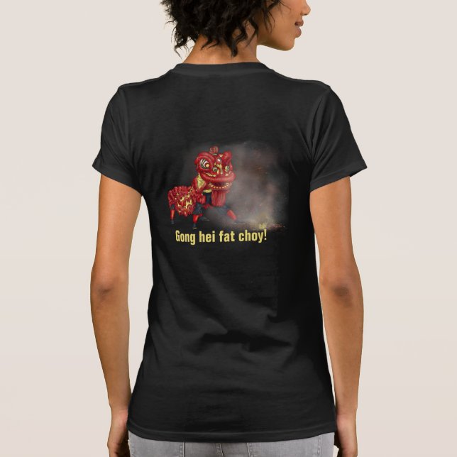 Chinese Lion Dancers Firecracker Illustration T-Shirt (Back)