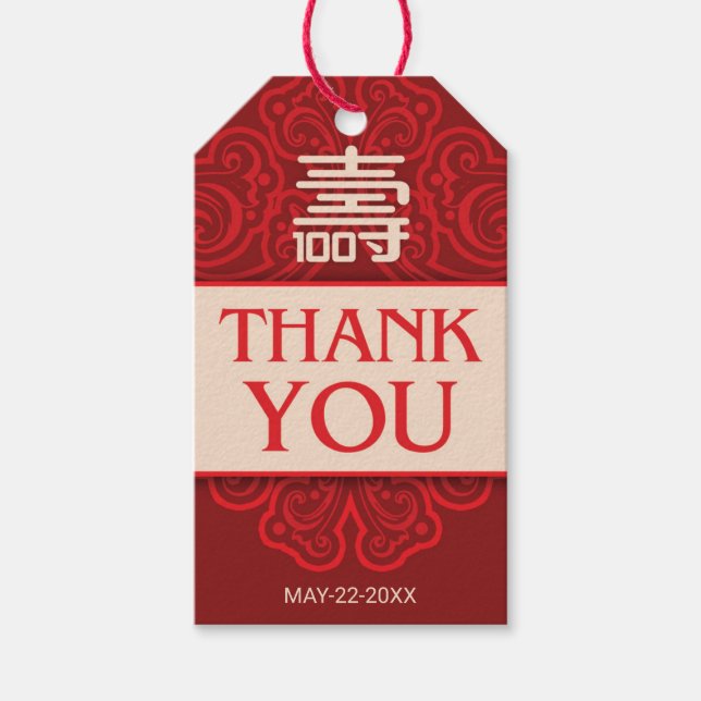 Chinese "Longevity" 100th Birthday Gift Tag (Front)