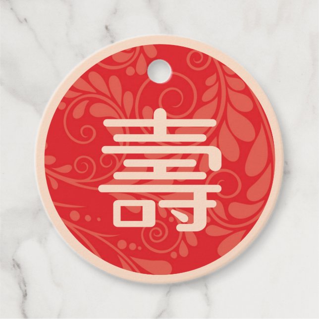 Chinese "Longevity" Birthday favour Tags (Front)
