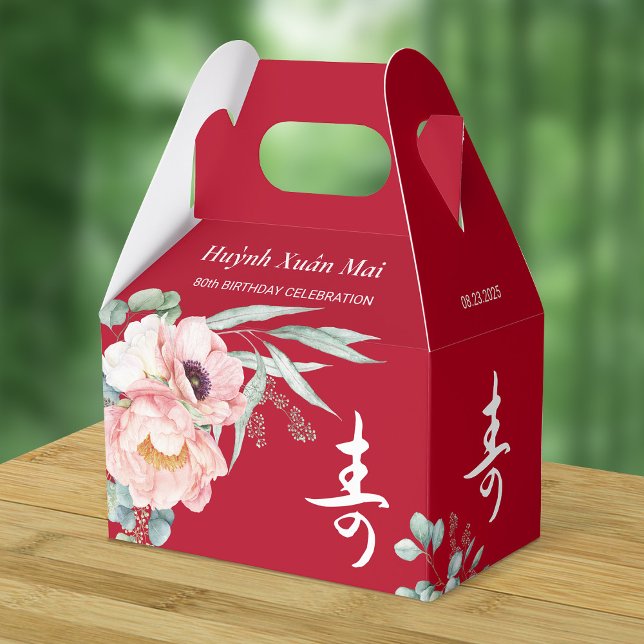 Chinese Longevity Birthday Peony Favour Boxes (Creator Uploaded)