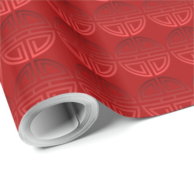 Chinese Longevity Motifs Dark red Birthday Classic Wrapping Paper (Roll Corner)