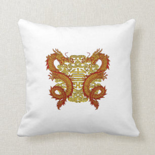 Chinese Longevity Symbol and Dragons Cushion