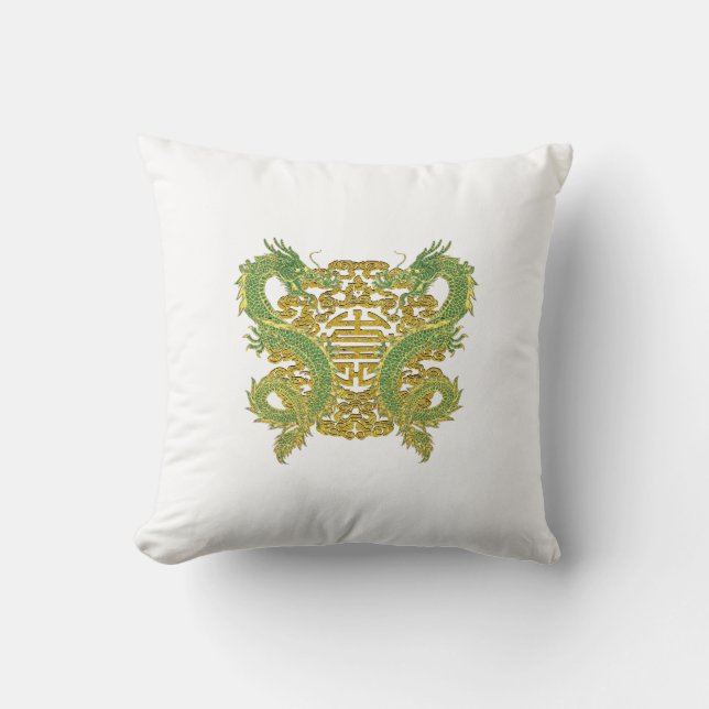 Chinese Longevity Symbol and Dragons Cushion (Front)