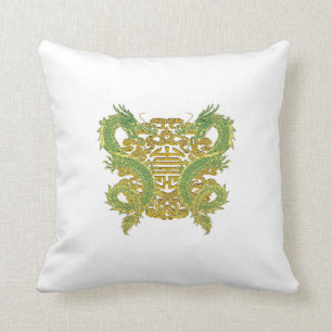 Chinese Longevity Symbol and Dragons Cushion