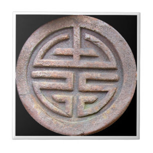 Chinese Longevity Symbol on an Old Roof Tile