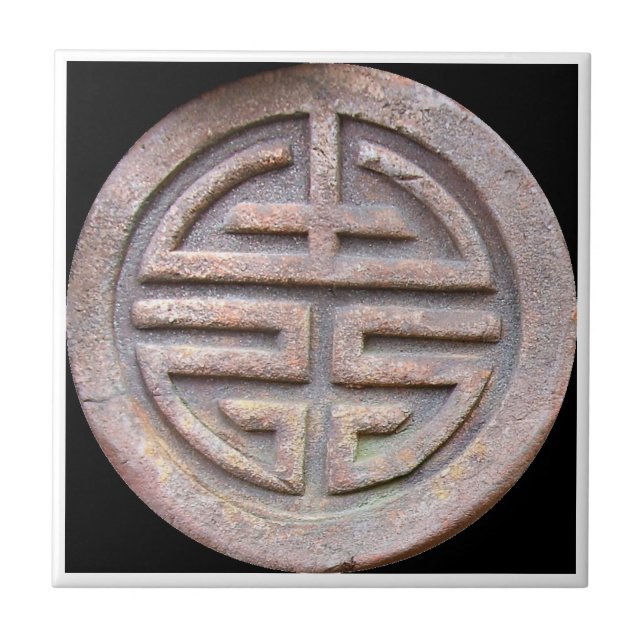 Chinese Longevity Symbol on an Old Roof Tile (Front)