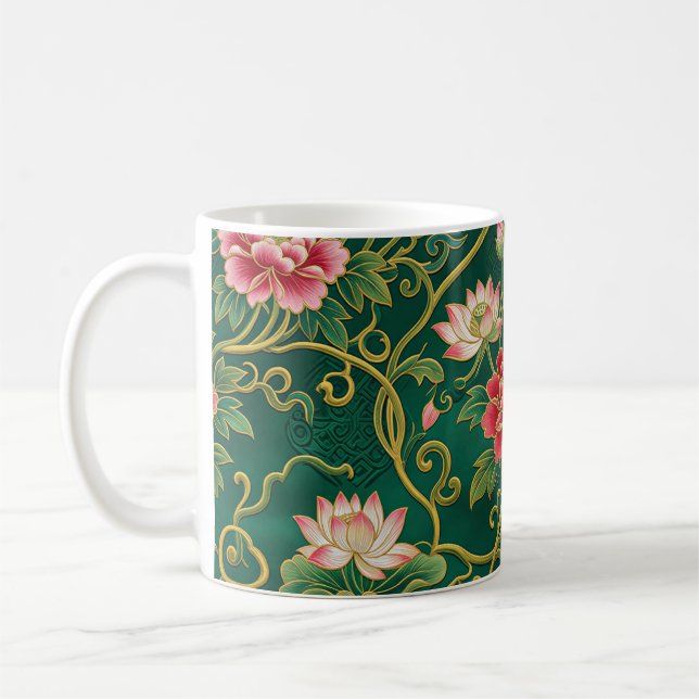 Chinese Lotus Design Coffee Mug (Left)