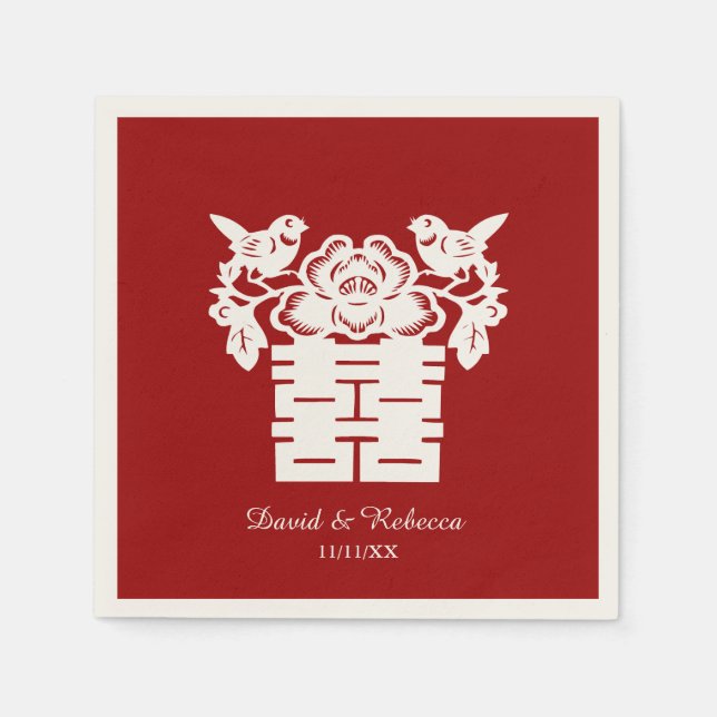 Chinese Love Birds Double Happiness Symbol Napkin (Front)