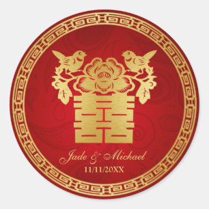 Chinese Love BIrds Double Happiness Wedding Classic Round Sticker