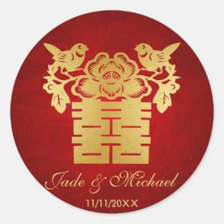 Chinese Love BIrds Double Happiness Wedding Classic Round Sticker