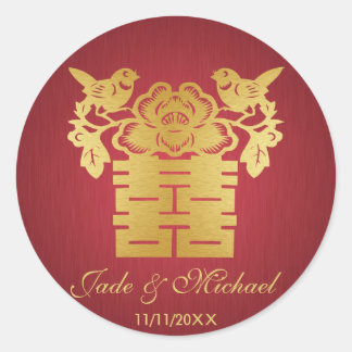 Chinese Love BIrds Double Happiness Wedding Classic Round Sticker