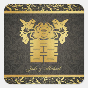 Chinese Love BIrds Double Happiness Wedding Square Sticker