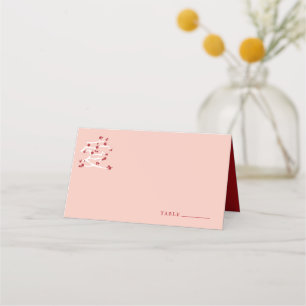 Chinese Love Red Cherry Blossoms Engagement Party  Place Card