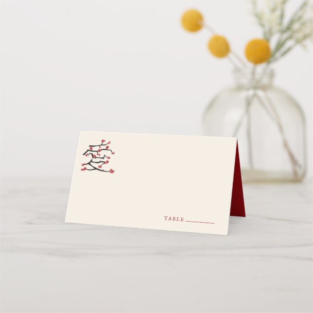 Chinese Love Red Cherry Blossoms Engagement Party  Place Card (Front)
