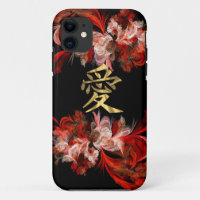 Chinese love symbol on red fractal