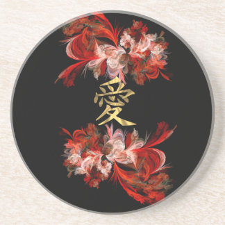 Chinese love symbol on red fractal coaster