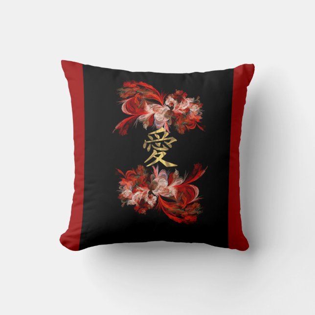 Chinese love symbol on red fractal cushion (Front)