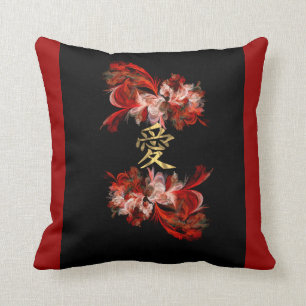 Chinese love symbol on red fractal cushion