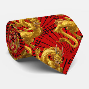 Chinese Lucky Gold Dragon Necktie