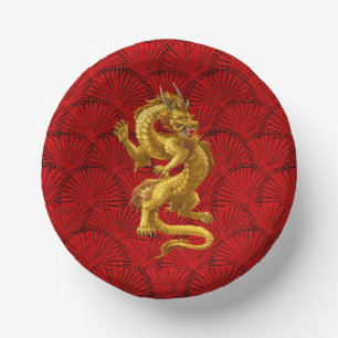 Chinese Lucky Gold Dragon Paper Bowls Paper Plate