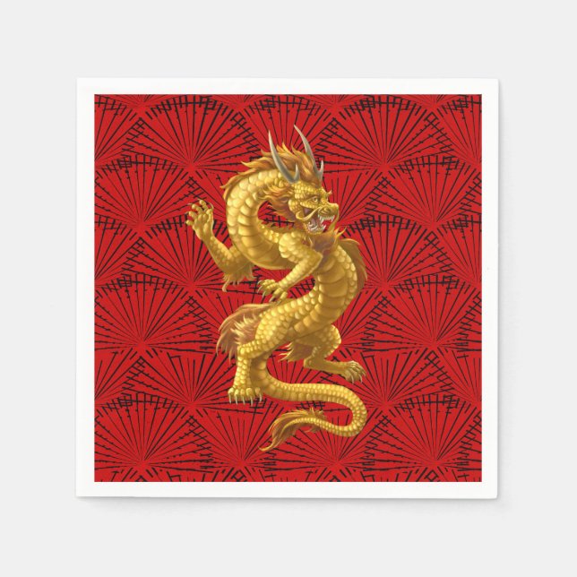 Chinese Lucky Gold Dragon Paper Napkins (Front)