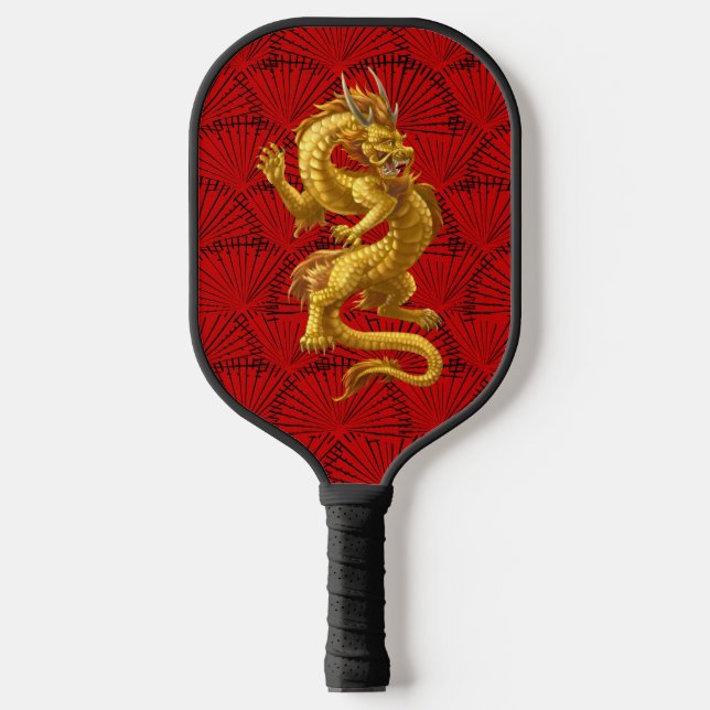 Chinese Lucky Gold Dragon Pickleball Paddle (Front)