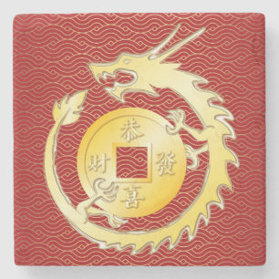 Chinese Lunar New Year 2024 Wood Dragon Stone Coaster