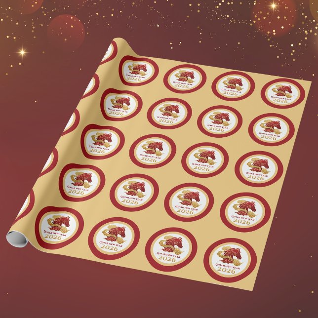 Chinese Lunar New Year 2026 Horse Red and Gold Wrapping Paper (Creator Uploaded)