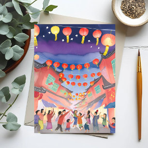 Chinese Lunar New Year   Celebration Watercolor Holiday Postcard