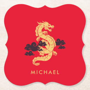 Chinese Lunar New Year Dragon 2024 Personalised Paper Coaster