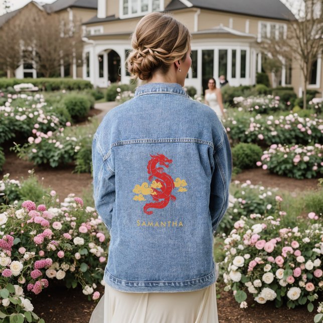 Chinese Lunar New Year Dragon 2024 Personalized Denim Jacket (Wedding Back)