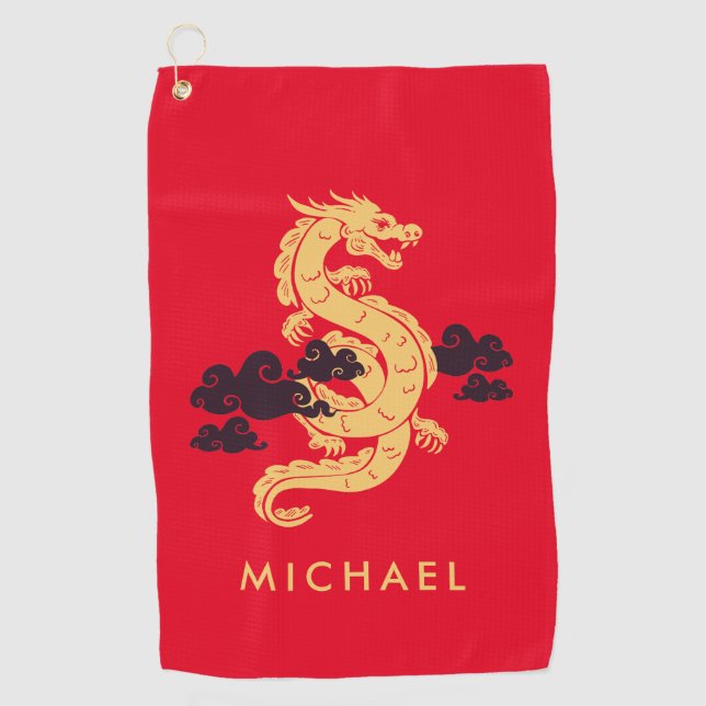 Chinese Lunar New Year Dragon 2024 Personalized Golf Towel (Front)