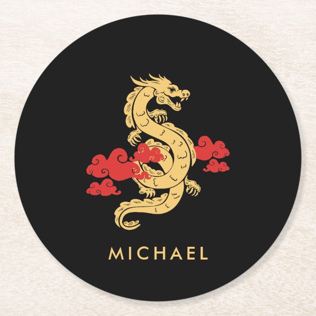 Chinese Lunar New Year Dragon 2024 Personalized Round Paper Coaster (Front)