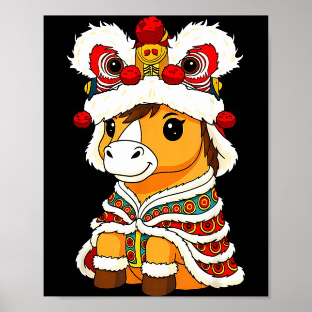 Chinese Lunar New Year Lion Dance Cute Horse China Poster (Front)
