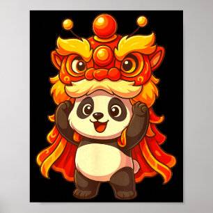 Chinese Lunar New Year Lion Dance Cute Panda China Poster