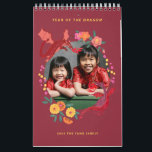 Chinese Lunar new year of the dragon photo  Calendar<br><div class="desc">Chinese new year 2024 Year of the dragon dark red and gold elegant floral photo lunar new year card modern illustration. Original artwork by Caroline Bonne Müller</div>