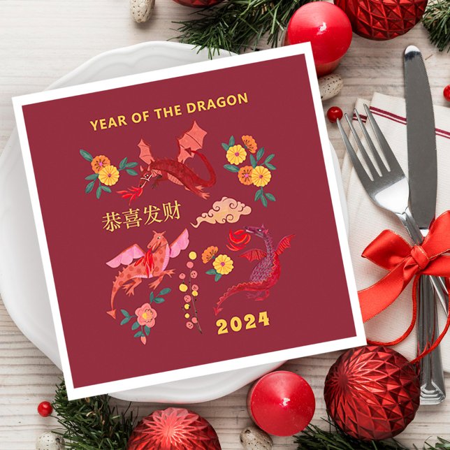 Chinese Lunar New Year of the Dragon Red Napkin (Chinese Lunar New Year of the Dragon Red Napkins)