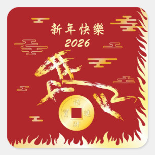 Chinese Lunar New Year of the Horse 2026 4724 Fire Square Sticker