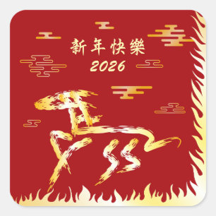 Chinese Lunar New Year of the Horse 2026 4724 Fire Square Sticker