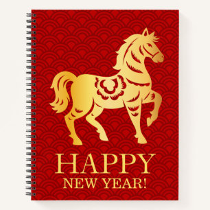 Chinese Lunar New year of the Horse 2026 Red Gold Notebook