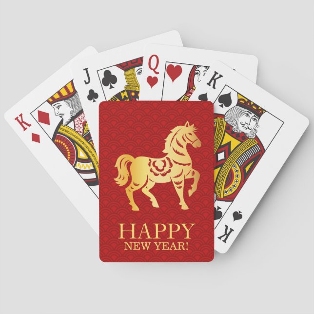 Chinese Lunar New year of the Horse 2026 Red Gold Playing Cards (Back)